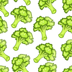 Seamless broccoli pattern on white background