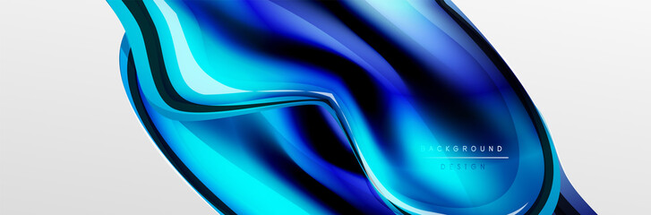 Vector abstract background, flowing liquid style bubble with metallic, color quicksilver chrome texture and color glow effects