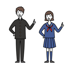 指をさす男女中高生　学ラン＆セーラー服