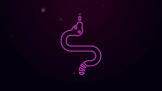 Glowing neon line Snake icon isolated on purple background. 4K Video motion graphic animation.