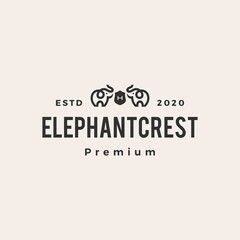 elephant coat of arms hipster vintage logo vector icon illustration