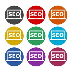 SEO icon on laptop, color set