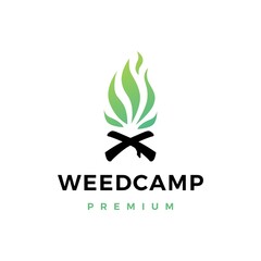cannabis weed camp fire logo vector icon illustration