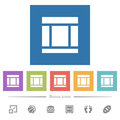 Three columned web layout flat white icons in square backgrounds