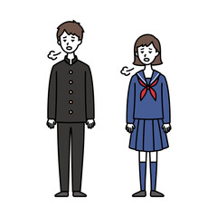 溜息をつく男女中高生　学ラン＆セーラー服