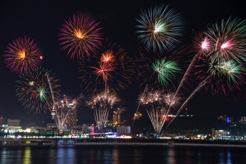 Colorful of fireworks for 4th July national holiday festival,independence day or New Year count down 2021
