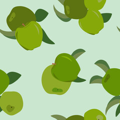 Seamless vector illustration with green apples.