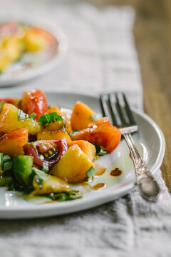 Summer Salad with Peach and Heirloom Tomatoes