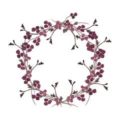 Floral wreath.Round borders made of hand drawn herbs and flowers.