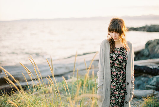 Portrait of girl in front of ocean