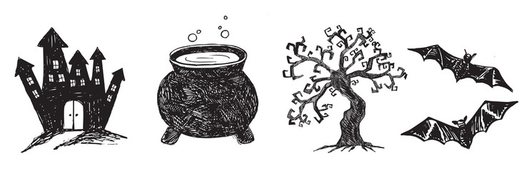 Halloween symbols hand drawn illustrations	