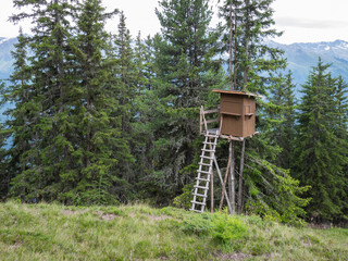 Fototapeta na wymiar Hunting stand in a forest in the alps