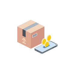 Package box mobile wallet. Vector 3d isometric, color web icons set, new flat style. Creative illustration, idea for infographics.