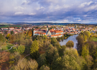 Fototapeta na wymiar Telc castle in Czech Republic - aerial view