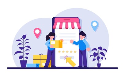Delivery services. Online shopping concept. Marketing and Digital marketing. Flat People Characters Shop. Modern flat illustration.
