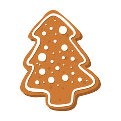Vector cute christmas tree gingerbread cooki white background. Hand drawn illustation.