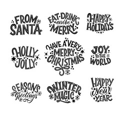 Happy New Year, typography lettering badge emblems quotes set collection. Great lettering for greeting cards, stickers, banners, prints and home interior decor. Xmas card. Merry Christmas 2021.