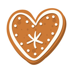 Vector christmas heart gingerbread cooki white background. Hand drawn illustation.