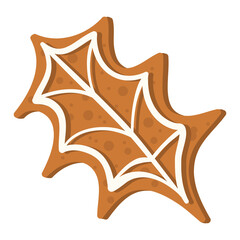 Vector christmas leaf gingerbread cooki white background. Hand drawn illustation.