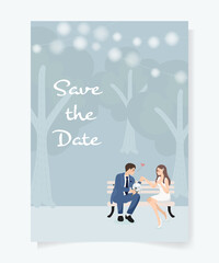 cute young wedding couple in garden wedding invitation card tempate 5x7
