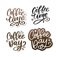 International Coffee Day lettering with coffee beans. Vector illustration