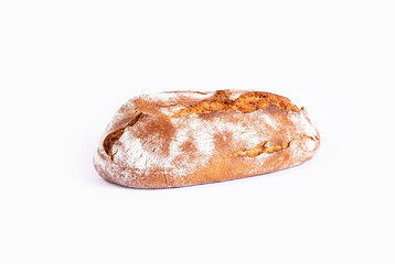 Loaf of bread isolated on white background. Rustic crunchy bread , tasty and natural. Top view.