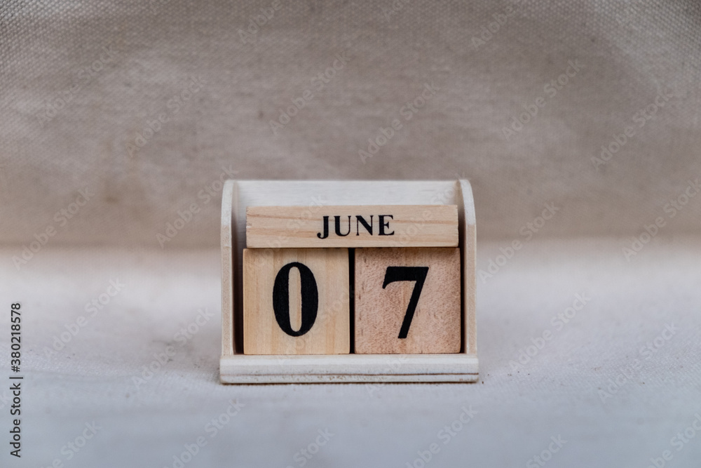 Fototapete june 7th. image of june 7 pastel color calendar on white canvas background. empty space for text - i