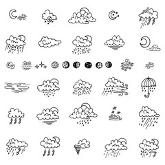 Big set with cute hand drawn weather icons. doodle vector collection