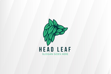 Head of fox and leaf pattern logo design template. nature animal symbol use green background. 