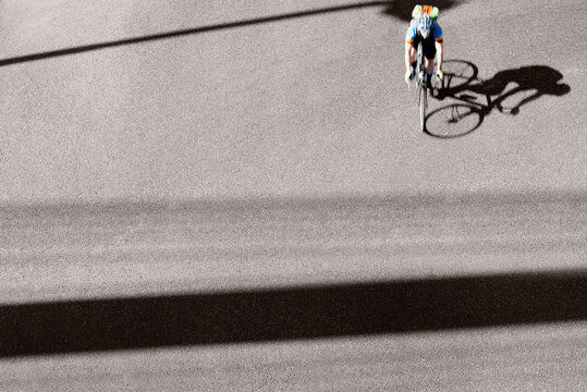 Cyclist from above in the city