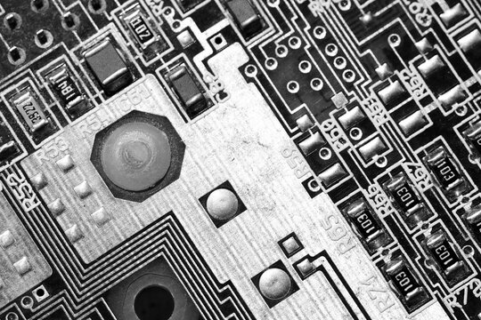 Black and white abstract macro of a harddisk