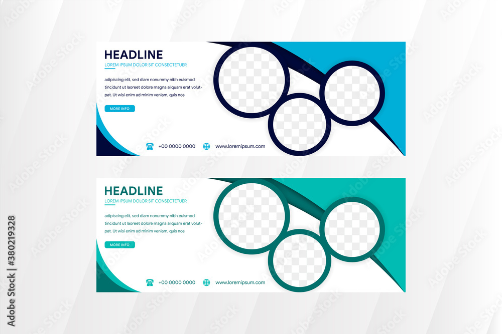 Poster set of vector white background from horizontal web banners with round color design elements and circ