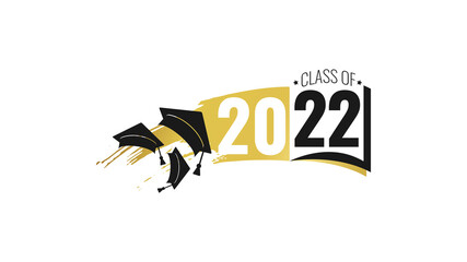 Class of 2022. White and black number, education academic cap and open book. Template for graduation design frame, high school, college congratulation graduate, yearbook. Vector illustration.