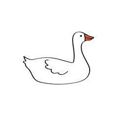 Silhouette of swimming white goose isolated on white background. Vector illustration in cartoon style for icon, logo, cards or other design elements.