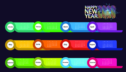 Obraz premium Happy new year 2020 colorful text - calendar template - modern Idea and Concept Vector illustration.