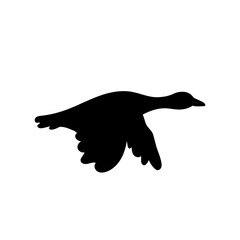 Flying bird black silhouette on isolated white background. Vector illustration of migratory bird for icons, logos or other design elements.