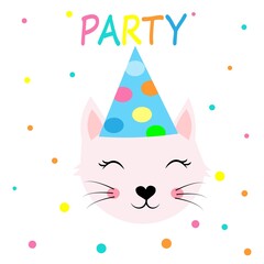 cute animals in party hats happy birthday decoration vector illustration