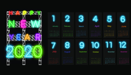 Happy new year 2020 colorful text - calendar template - modern Idea and Concept Vector illustration.