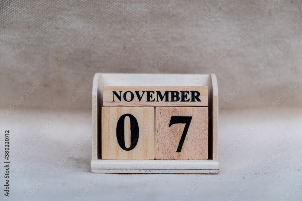 Fototapete november 8th. image of november 8 wooden color calendar on white canvas background. empty space for 