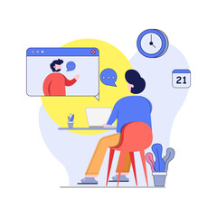 A man doing a video conference with another person.Telecommuting concept, Video conference, online communication concept