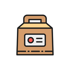 Lunch box, packing for fast food, takeaway flat color line icon.