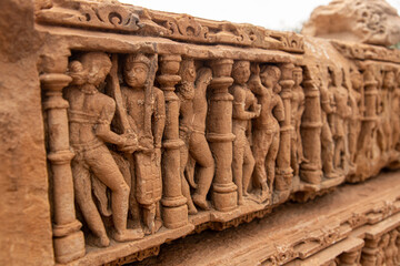 ancient destroyed ruined  statue of indian temple at harsh mountain sikar,rajasthan