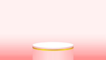 red pedestal cylinder for cosmetics showcase, podium circle stage red pastel soft color, podium round for make-up product display, copy space
