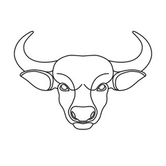 Bull head. Stylized black linear vector icon isolated on white background.