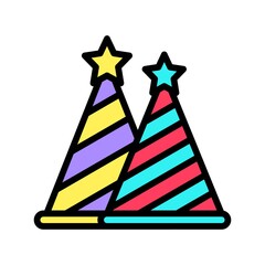 party icons related party or celebration caps with stars and strips vector with editable stroke,