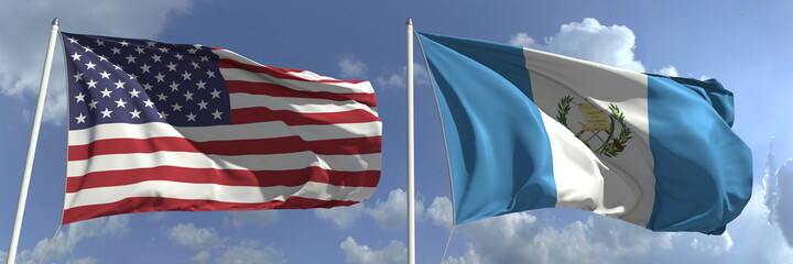 National flags of the USA and Guatemala, 3d rendering