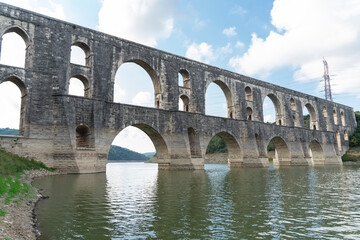 Fototapeta premium Maglova Aqueduct built by Master Ottoman Architect Mimar Sinan Istanbul Turkey, selective focus shallow depth of field
