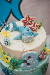 cake with sea toys and shark