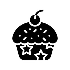 party icons related cup cake with cherry and stars for party and celebration vector with editable stroke