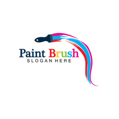 Obraz premium Abstract vector painting brush and colorful paint splash icon, emblem, logo design with color alternative and greyscale version. Editable EPS format design element, arts and crafts concept.